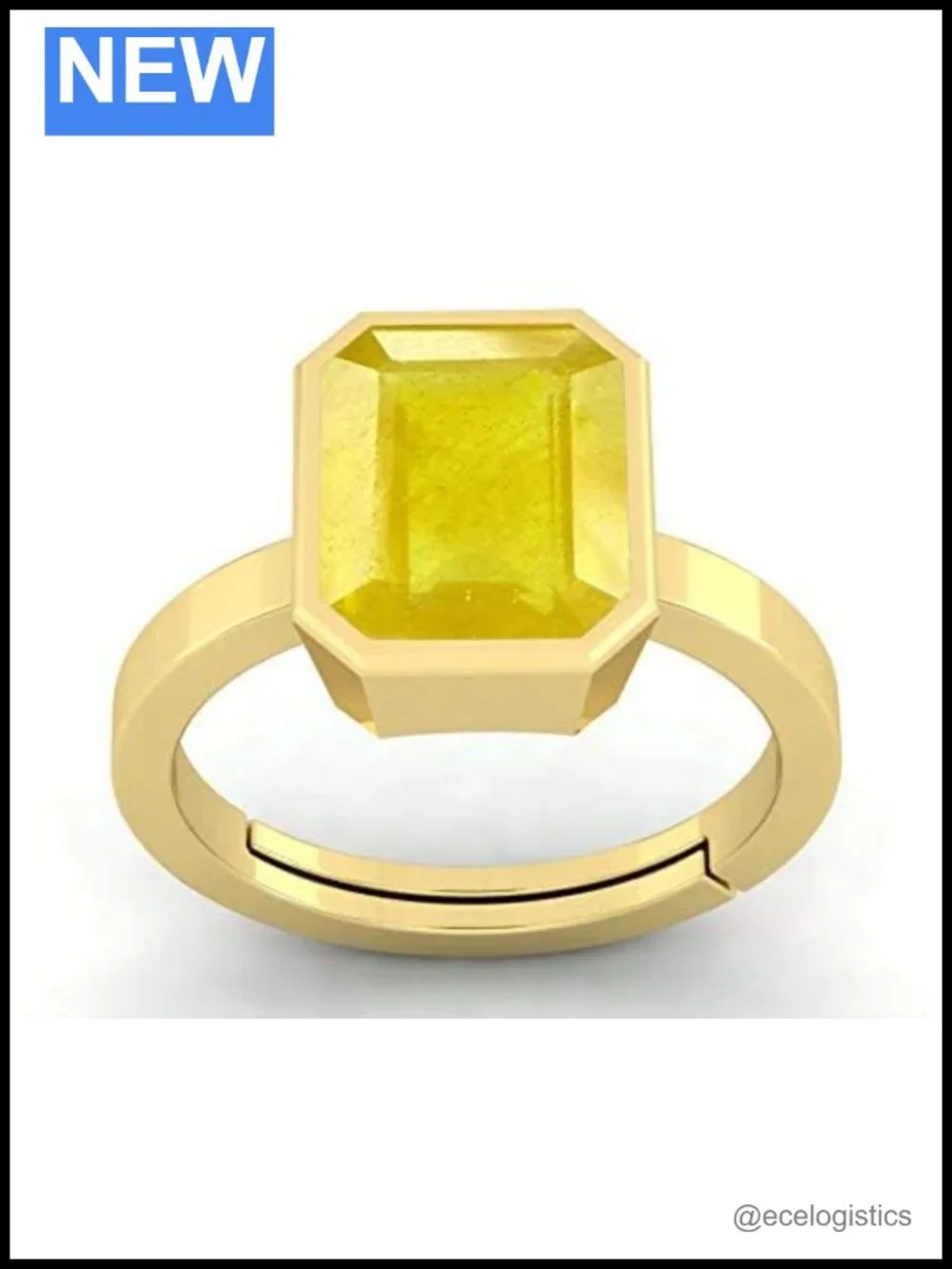 Gold Plated Brass Adjustable Promise Ring Oval Yellow Sapphire 8.25 Carat